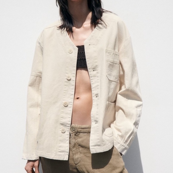 Zara Jackets & Blazers - Zara Cream Denim Shirt Jacket